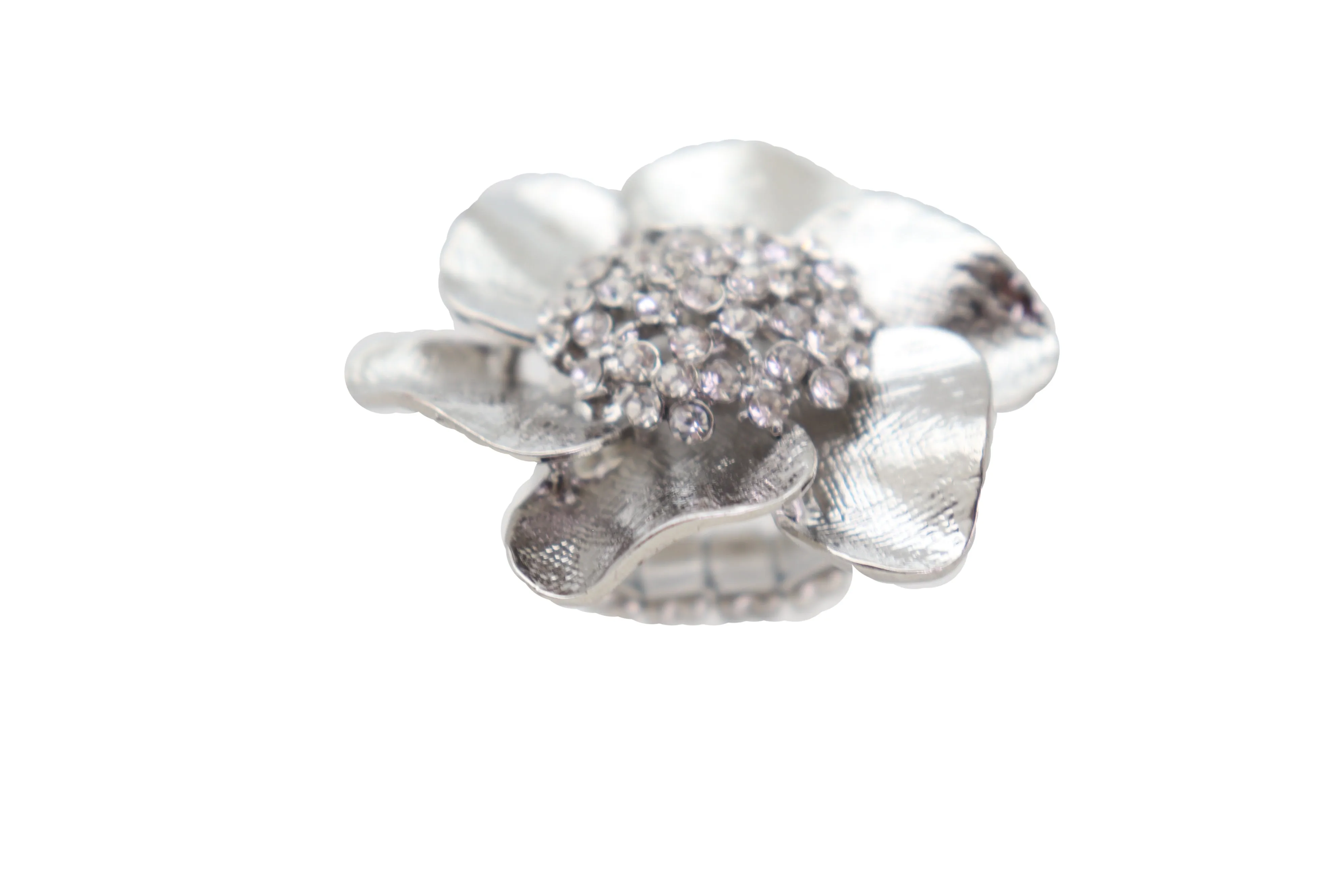 Ring Shiny Silver Metal Elastic Band Fashion Casual Bling Flower Rose Leaf