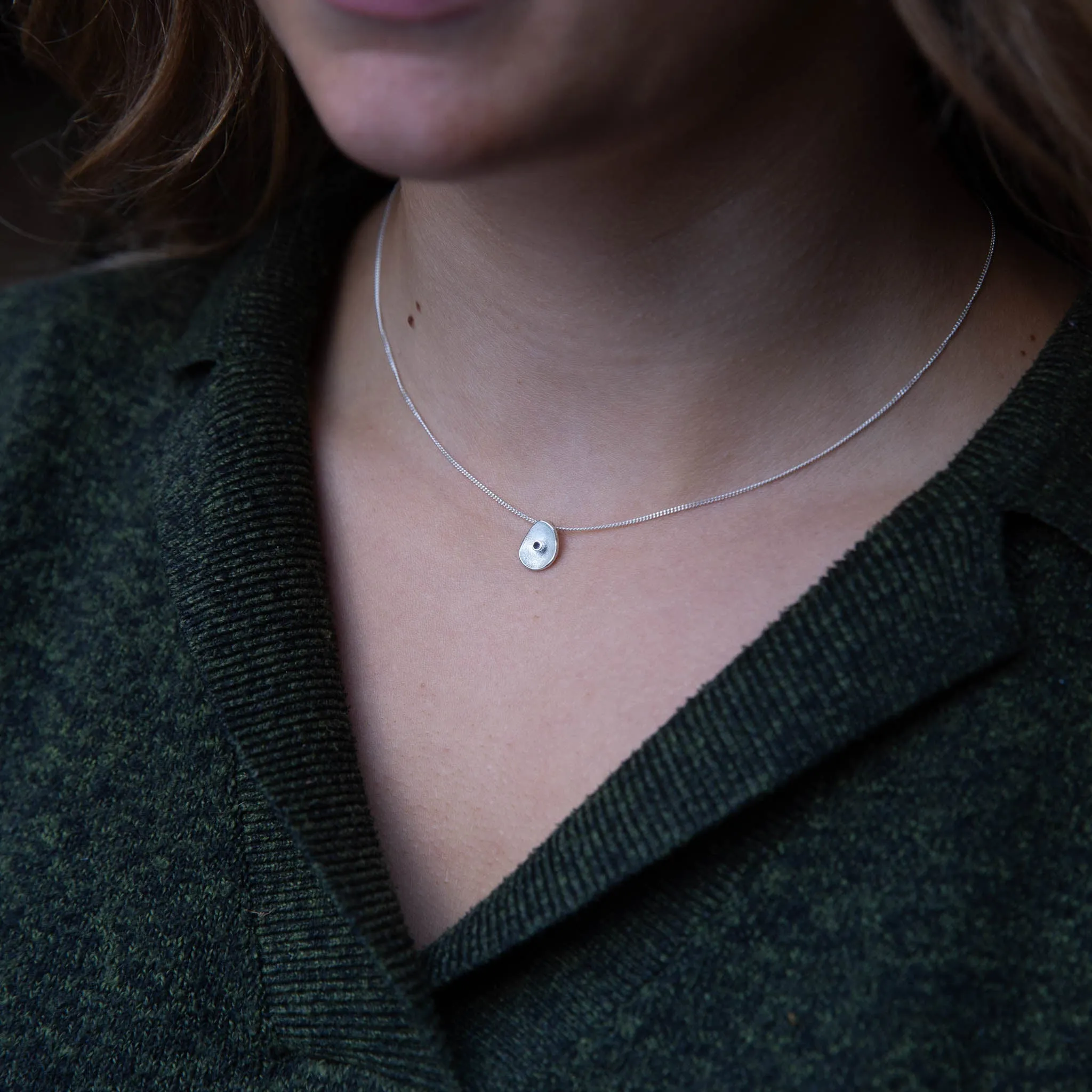Sea Buttons May Birthstone Silver Emerald Pendant