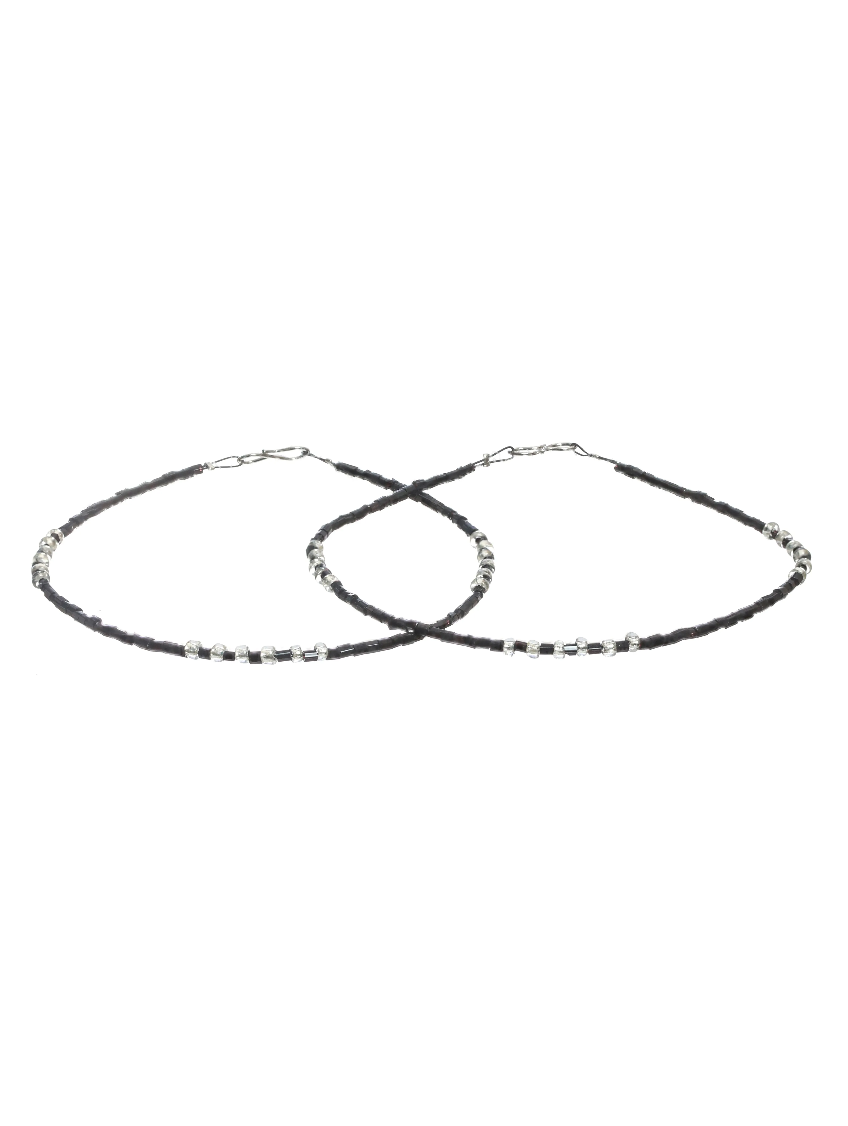 Set Of 2 Black & Silver Beaded Handcrafted Anklets