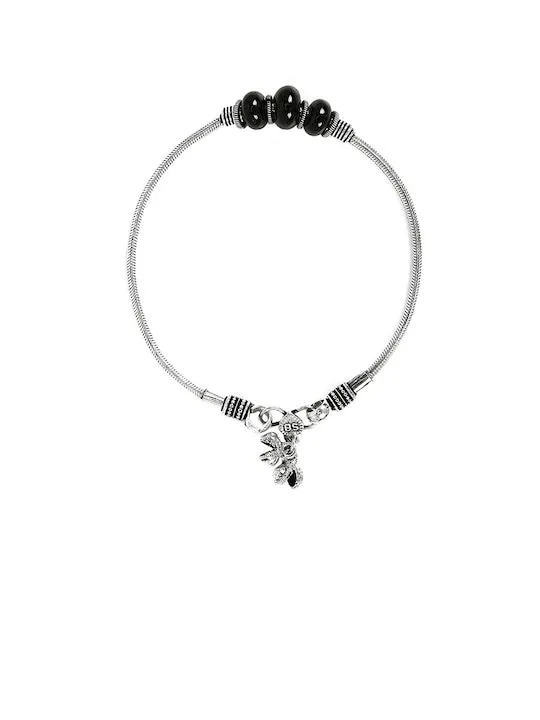 Set Of 2 Silver-Toned & Stone Beaded Oxidized Anklets