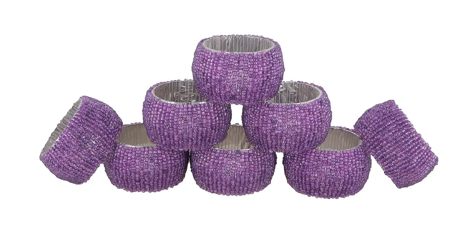 Shalinindia Handmade Beaded Napkin Rings Set With 8 Purple Glass Beaded Napkin Holders - 1.5 Inch in Size ATSS_9131_S8