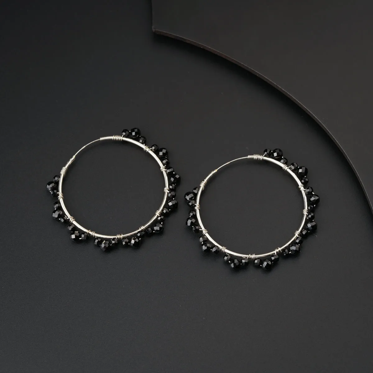 Silver Black Spinel Hoops