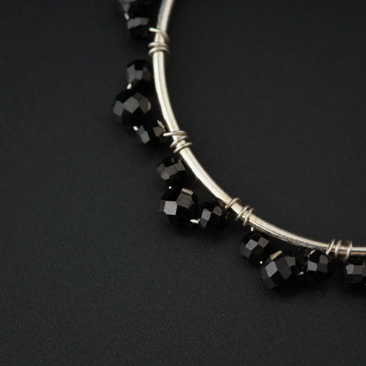 Silver Black Spinel Hoops