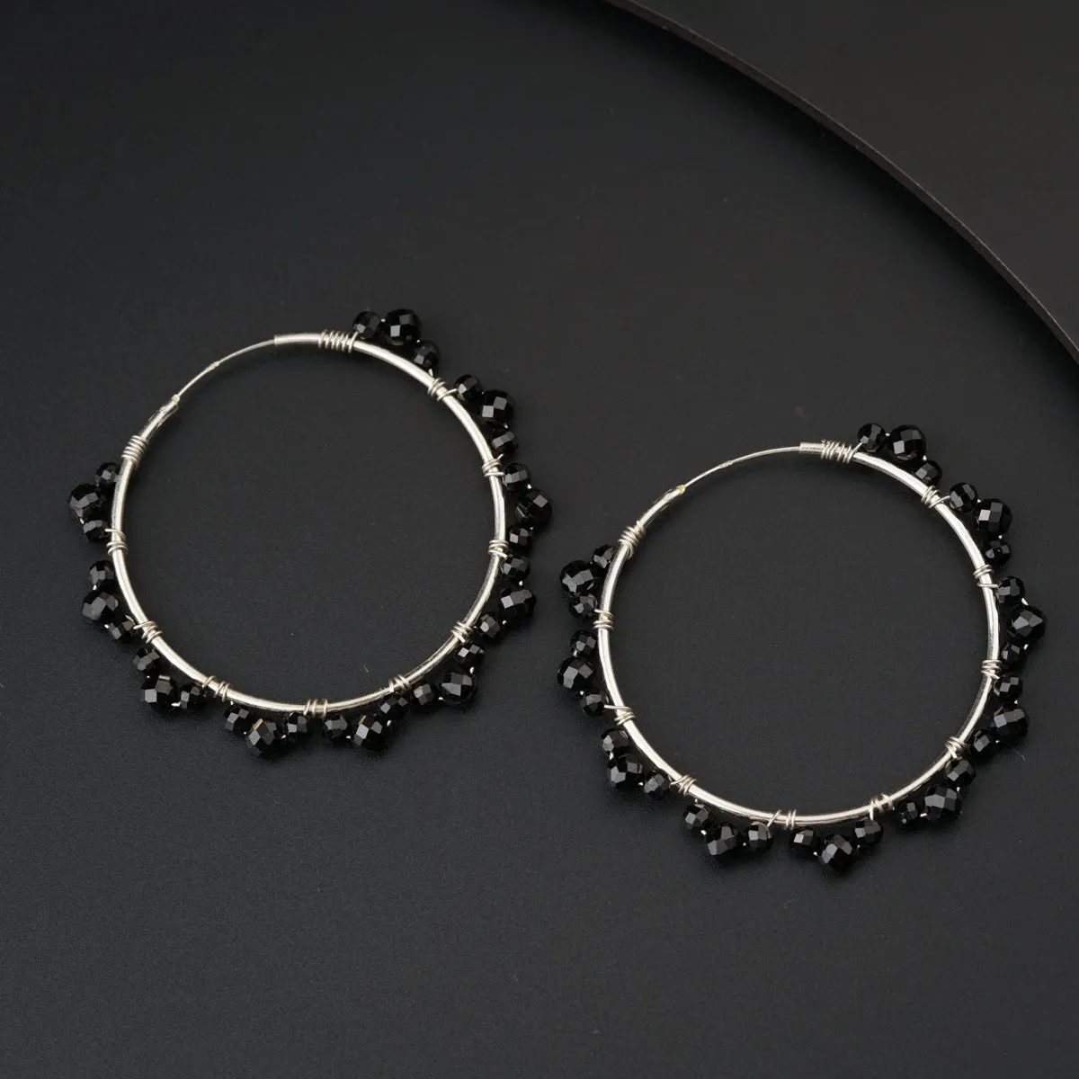 Silver Black Spinel Hoops