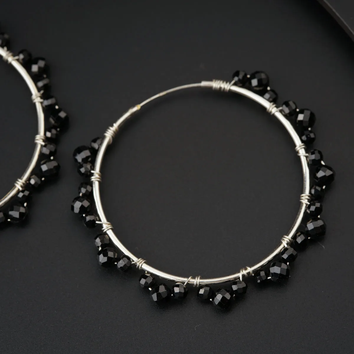 Silver Black Spinel Hoops