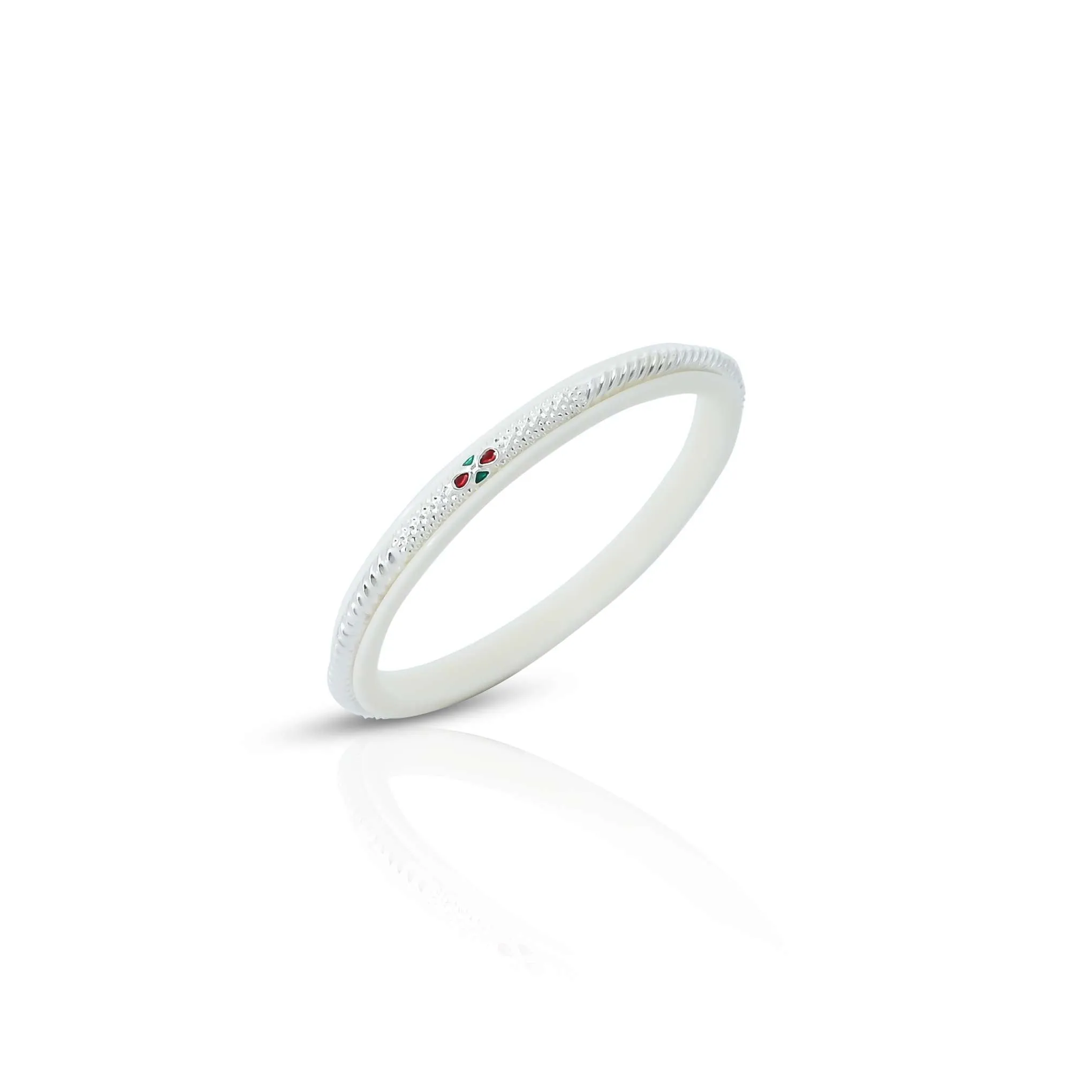 Silver Colorful Gem Stone with Basic Design White Bangle