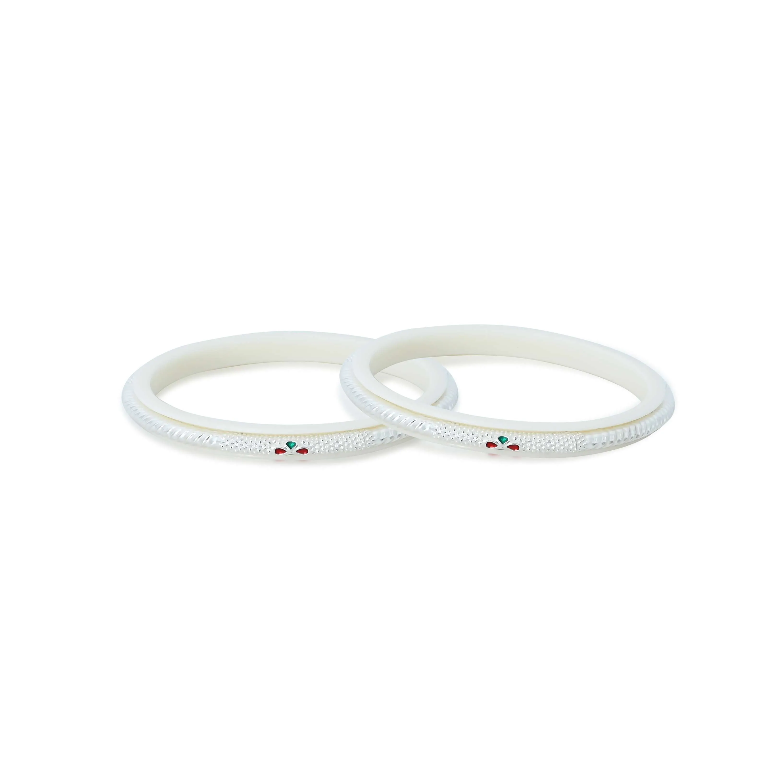Silver Colorful Gem Stone with Basic Design White Bangle