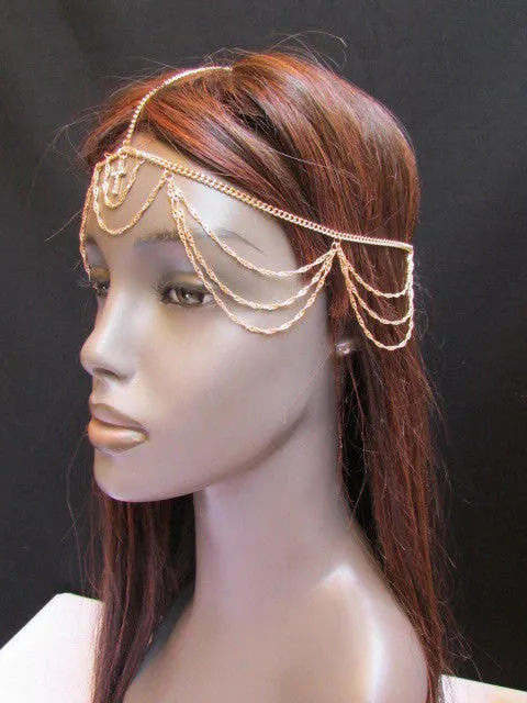 Silver Gold Metal Head Chain Multi Wave Hair Piece Cross Rhinestone