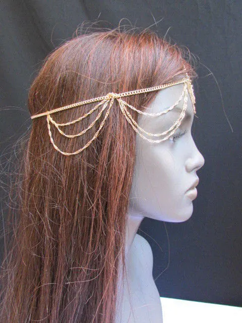 Silver Gold Metal Head Chain Multi Wave Hair Piece Cross Rhinestone