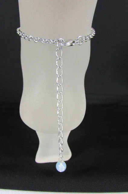 Silver Metal Boot Chains Bracelet Anklet Foot KISS Pendant Charm Chunky Rhinestones