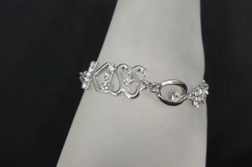 Silver Metal Boot Chains Bracelet Anklet Foot KISS Pendant Charm Chunky Rhinestones