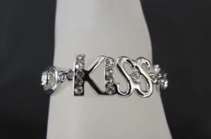 Silver Metal Boot Chains Bracelet Anklet Foot KISS Pendant Charm Chunky Rhinestones