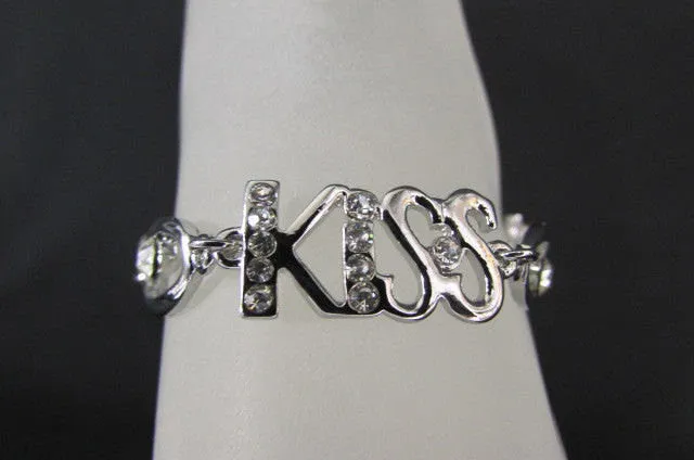 Silver Metal Boot Chains Bracelet Anklet Foot KISS Pendant Charm Chunky Rhinestones