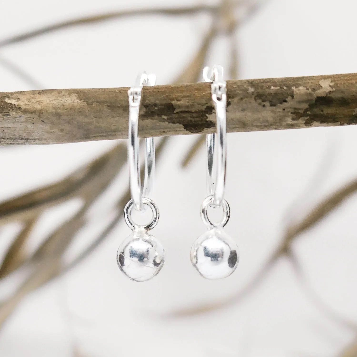 Silver Sphere Hoop Earrings