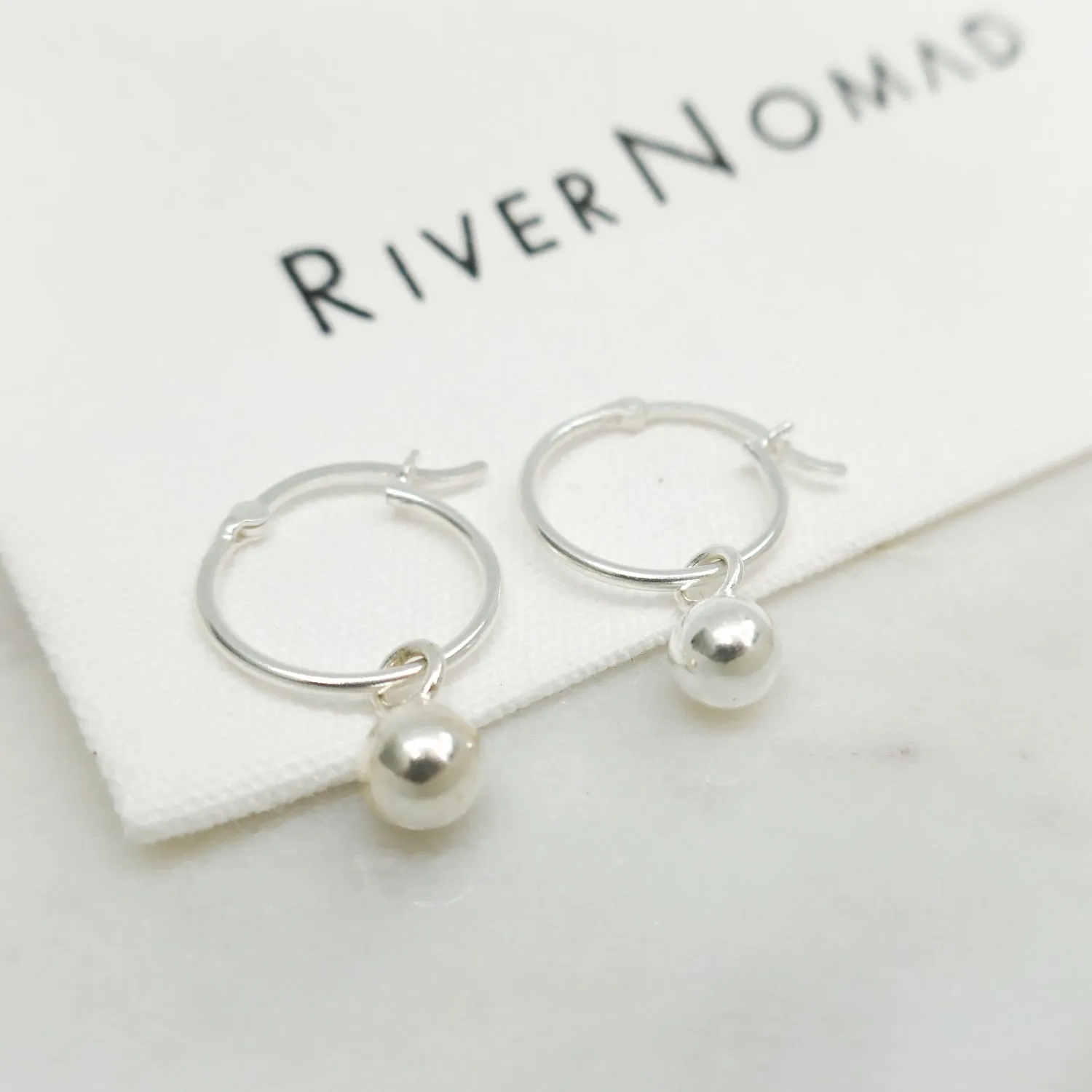 Silver Sphere Hoop Earrings