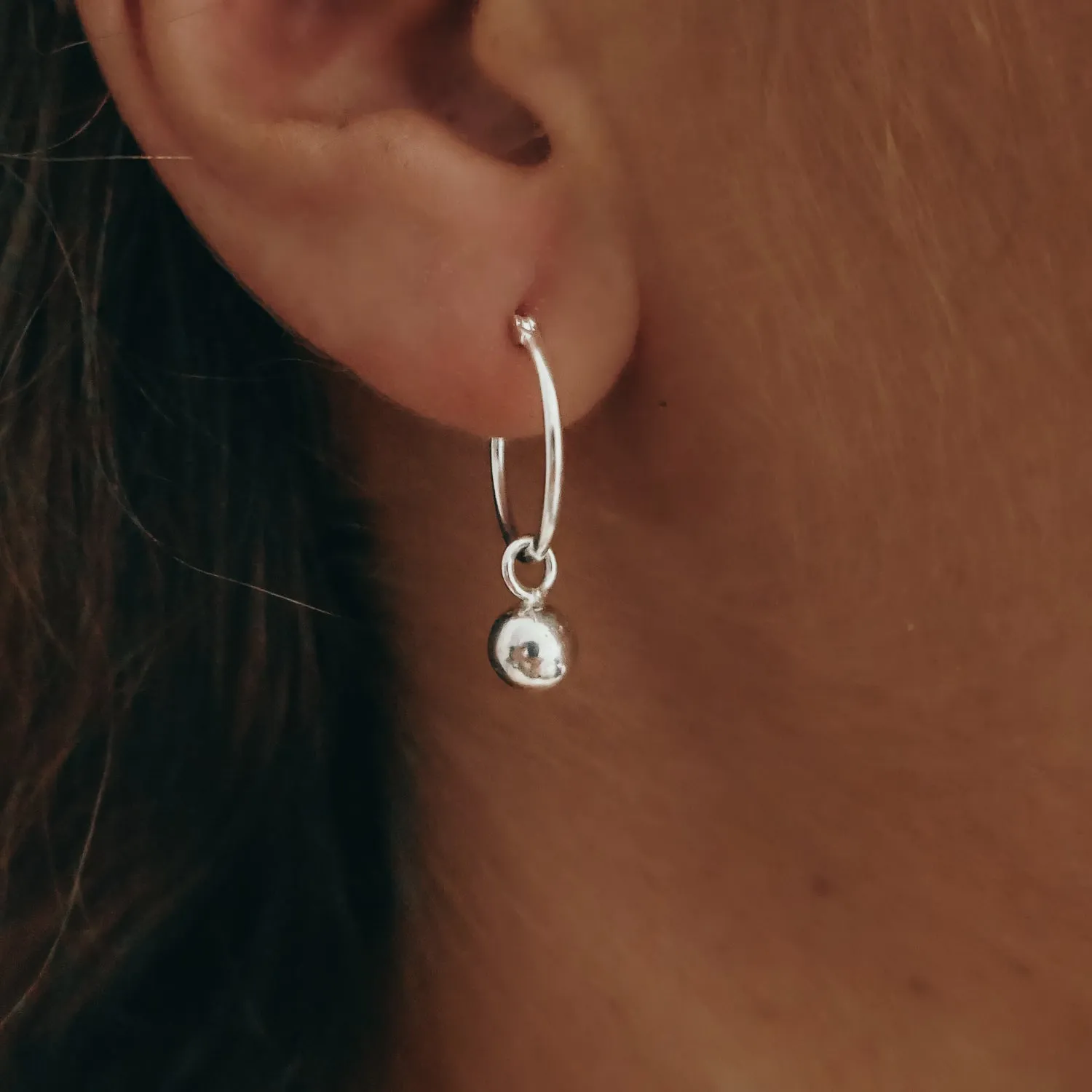 Silver Sphere Hoop Earrings