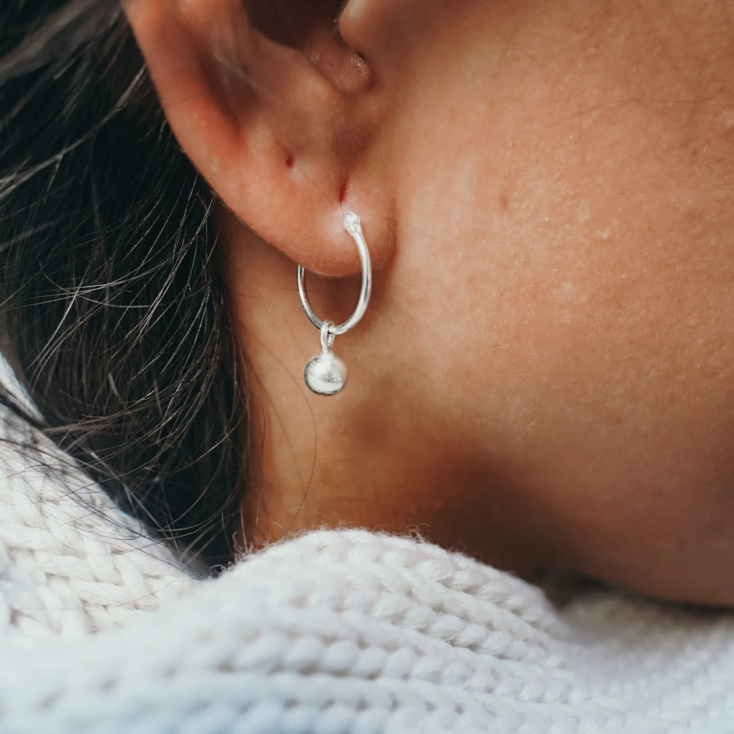 Silver Sphere Hoop Earrings