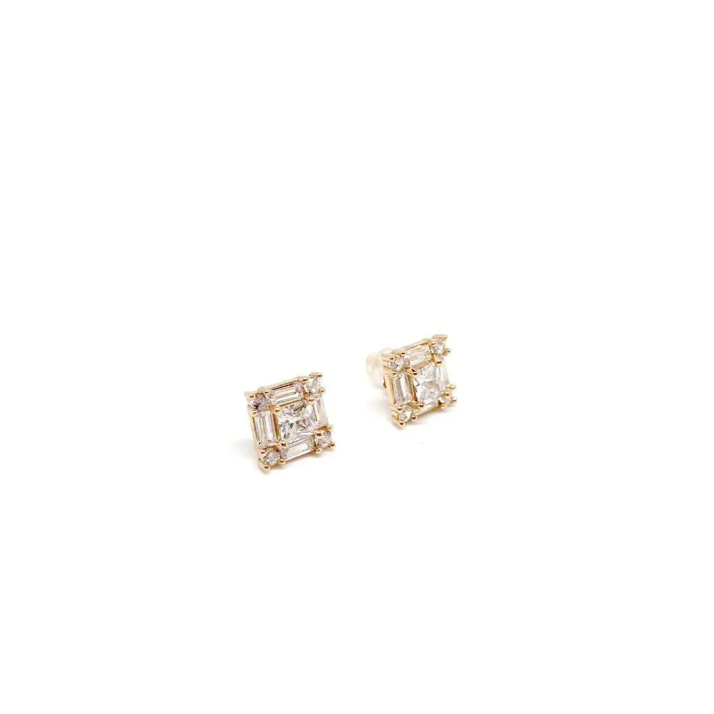 Silver Square 925 Sterling Silver Clear Stud Earrings with Luxurious Gift Box