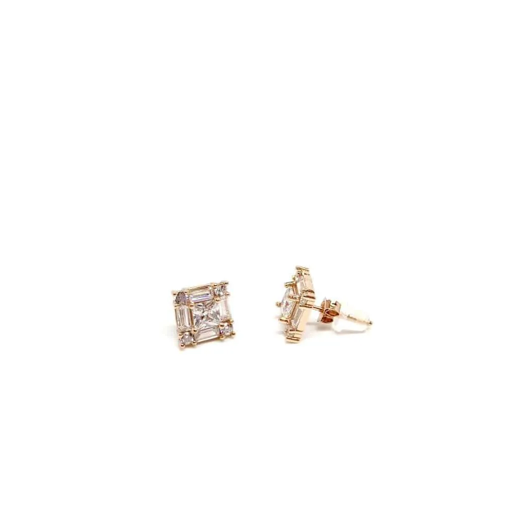 Silver Square 925 Sterling Silver Clear Stud Earrings with Luxurious Gift Box