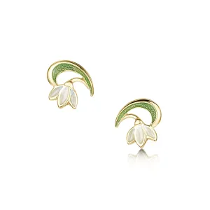Snowdrop 18ct Yellow Gold Stud Earrings in Opal White Enamel