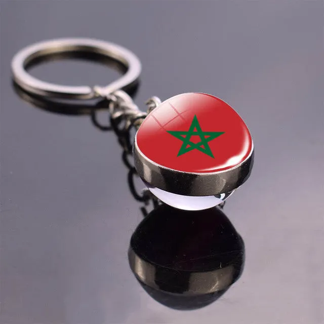 Soccer Keychain Double Side Glass Ball Pendant Top World Countries Flag Keyrings
