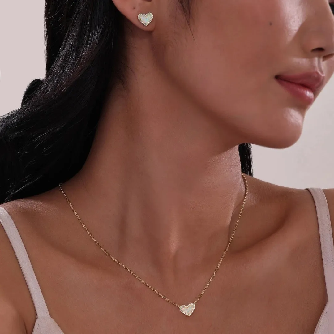 SS/GP 2.20cttw Simulated Opal & Simulated Diamond Heart Necklace 18"