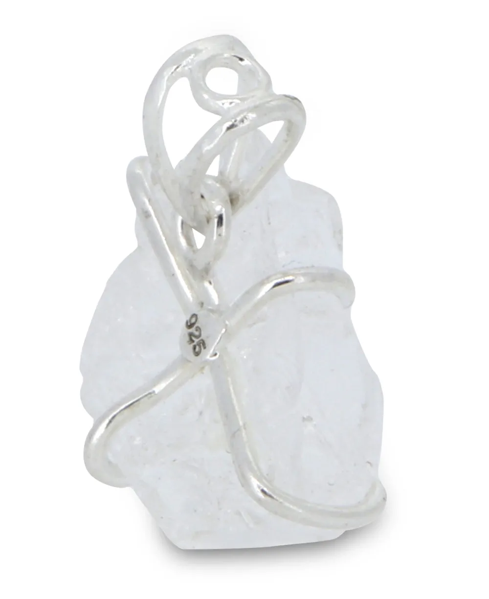 Sterling Silver Raw Cut Clear Quartz Pendant