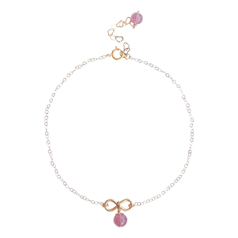 Strawberry Quartz Crystal Bead 14k Gold Plated Anklet Handmade Jewelry Accessories Women