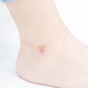 Strawberry Quartz Crystal Bead 14k Gold Plated Anklet Handmade Jewelry Accessories Women