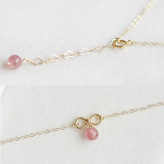 Strawberry Quartz Crystal Bead 14k Gold Plated Anklet Handmade Jewelry Accessories Women