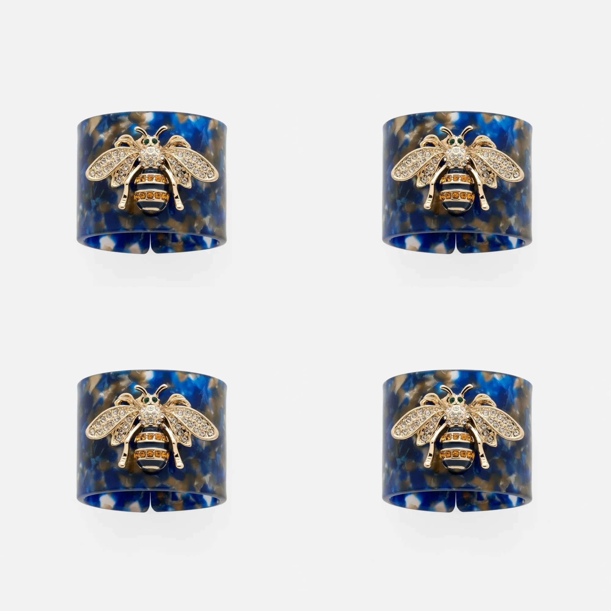Stripey Bee Resin Napkin Rings, Blue Tortoiseshell, Set of Four