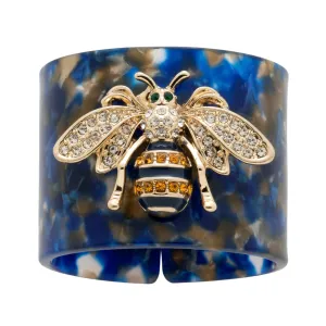 Stripey Bee Resin Napkin Rings, Blue Tortoiseshell, Set of Four