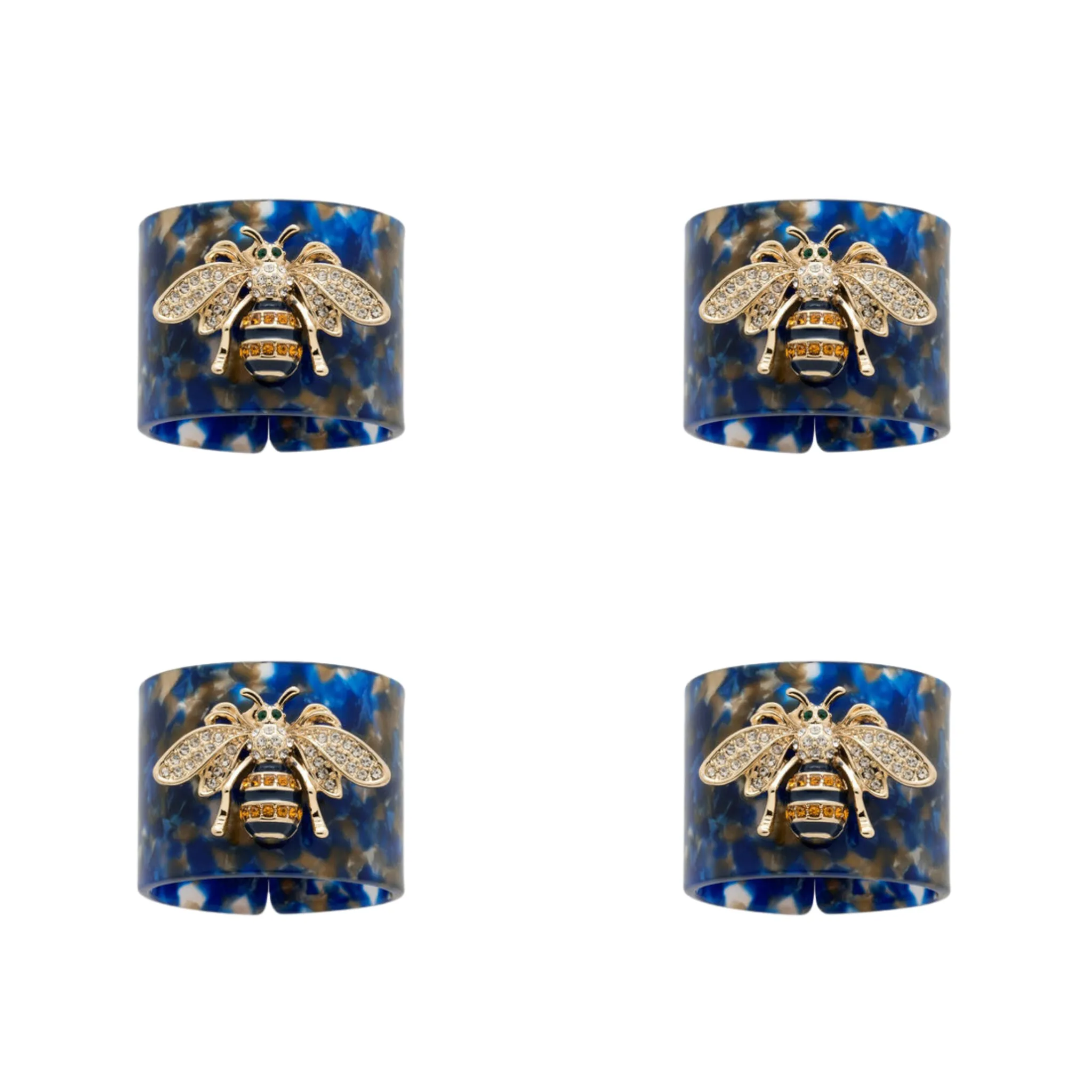 Stripey Bee Resin Napkin Rings, Blue Tortoiseshell, Set of Four