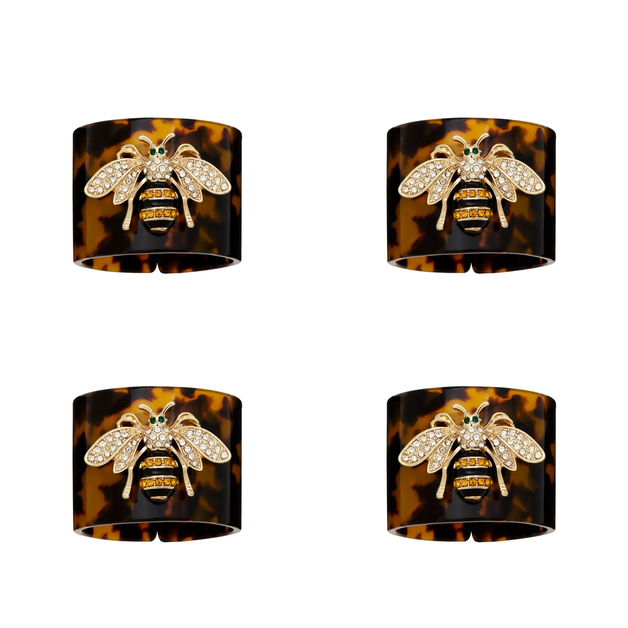 Stripey Bee Resin Napkin Rings, Tortoiseshell, Set of Four