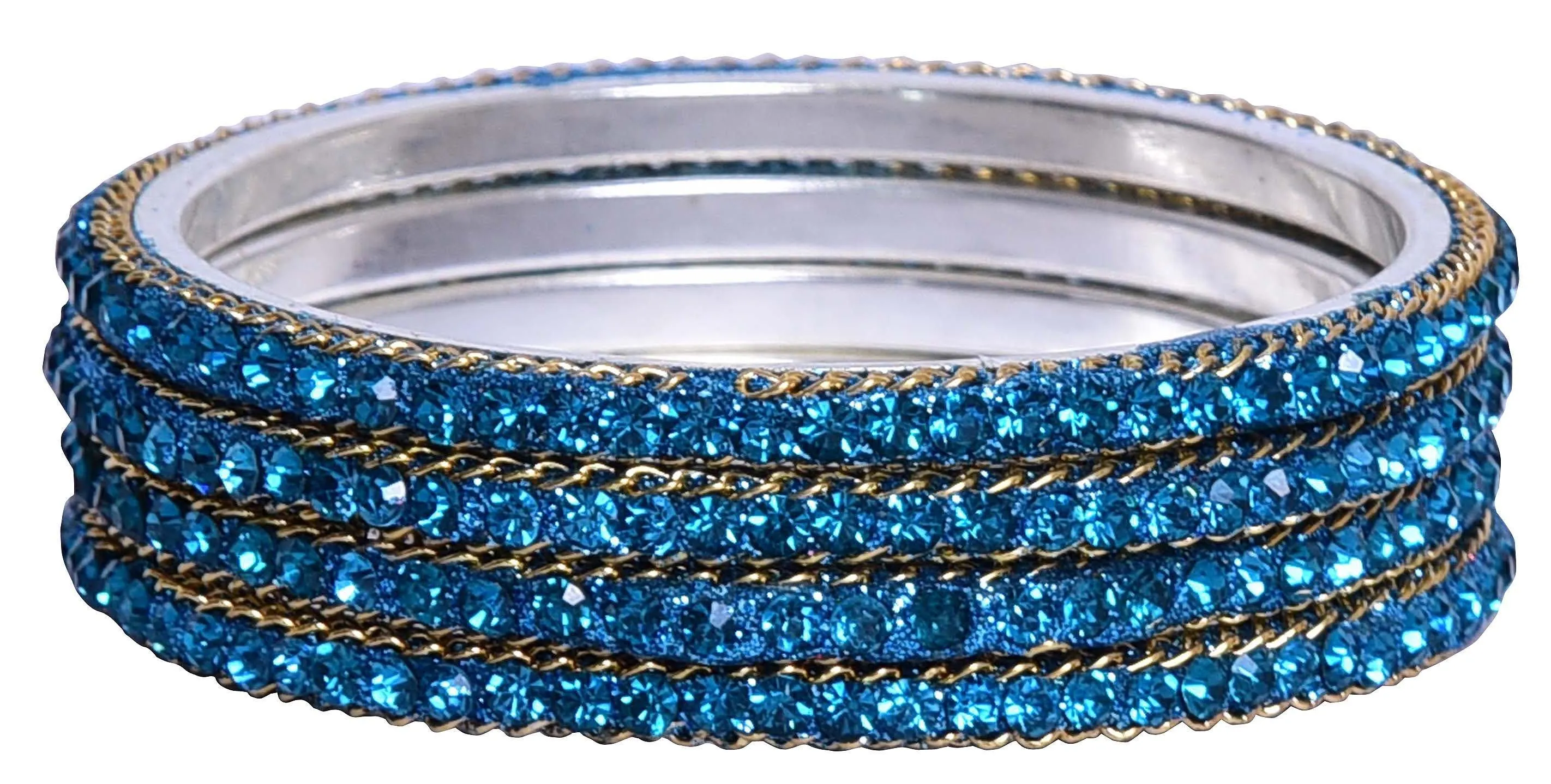 Sukriti Indian Partywear Ethnic Aqua Brass Bangles for Women - Set of 4