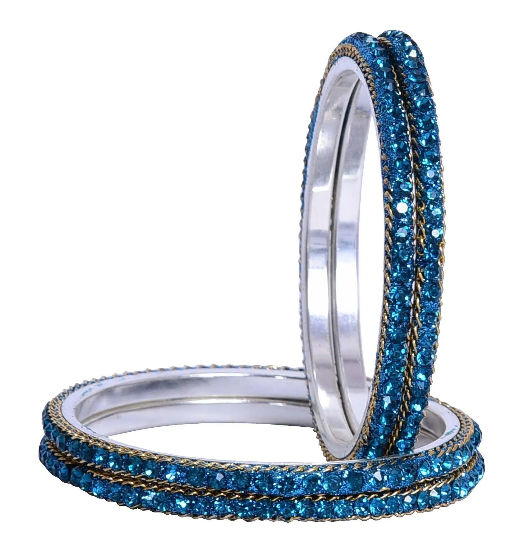Sukriti Indian Partywear Ethnic Aqua Brass Bangles for Women - Set of 4