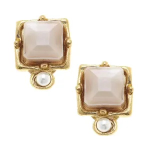 Susan Shaw London Blush Crystal   Pearl Detail Studs