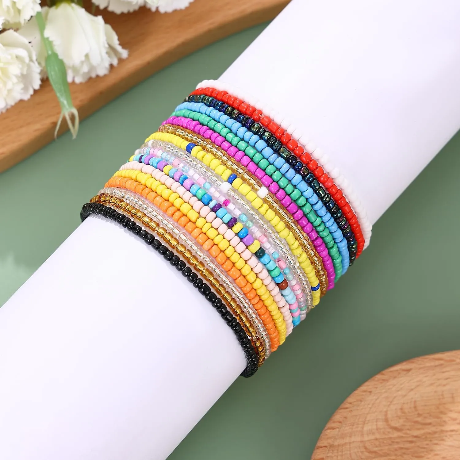 Taouzi Beaded Anklets for Women Handmade Boho Beaded Ankle Bracelets Colorful Beads Foot Anklets for Women