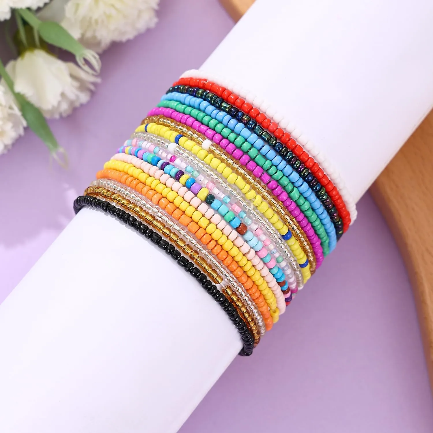 Taouzi Beaded Anklets for Women Handmade Boho Beaded Ankle Bracelets Colorful Beads Foot Anklets for Women