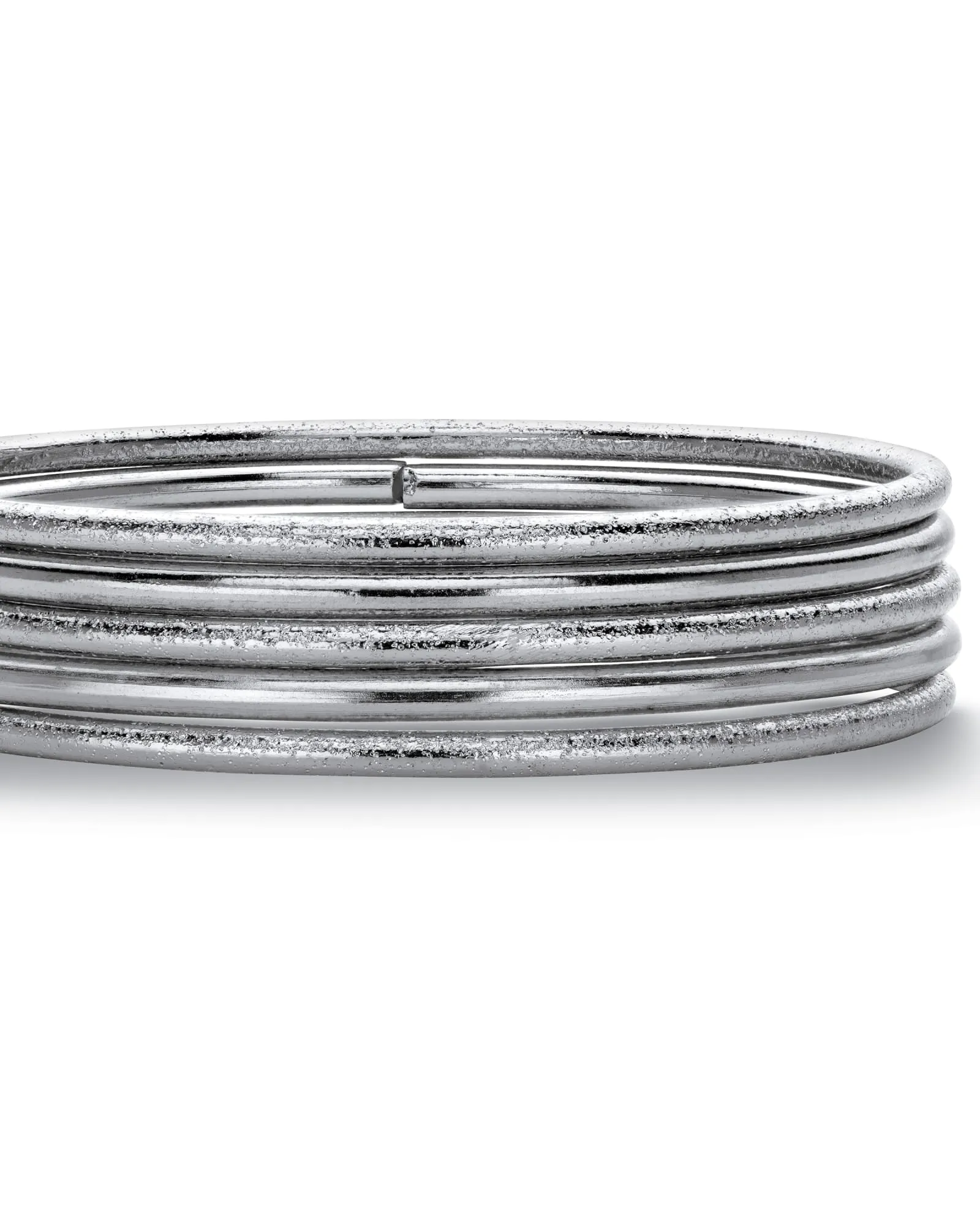 Textured and Polished 5-Piece Bangle Bracelet Set in Silvertone 9" | White