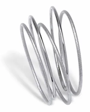 Textured and Polished 5-Piece Bangle Bracelet Set in Silvertone 9" | White