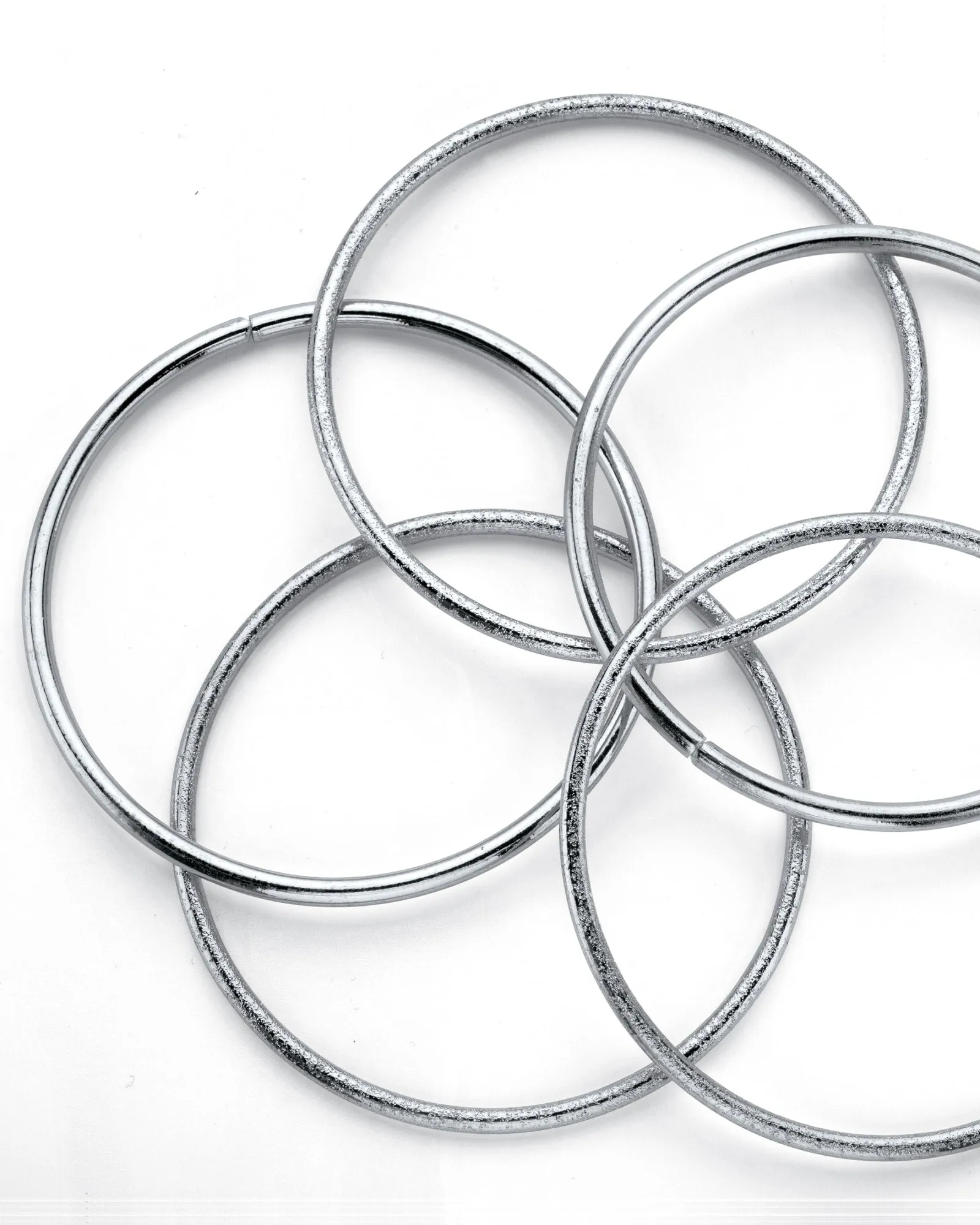 Textured and Polished 5-Piece Bangle Bracelet Set in Silvertone 9" | White
