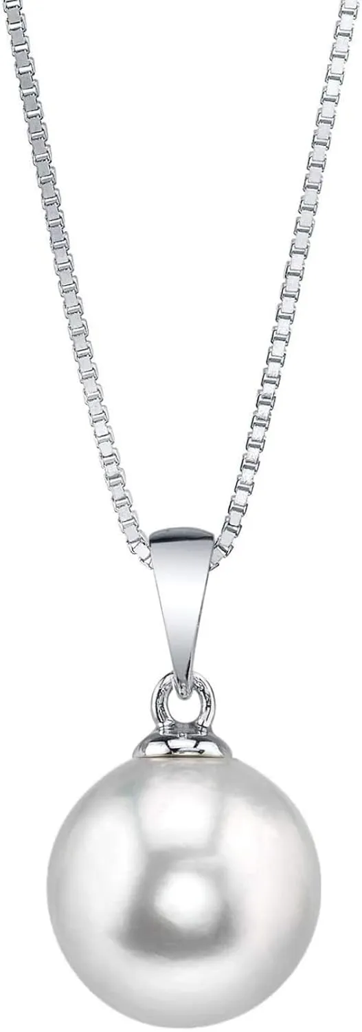 The Pearl Source White Freshwater Pearl Pendant Sydney Necklace for Women - Cultured Pearl Necklace | Single Pearl Necklace for Women with 925 Sterling Silver Chain Pearl Gifts for Anniversary