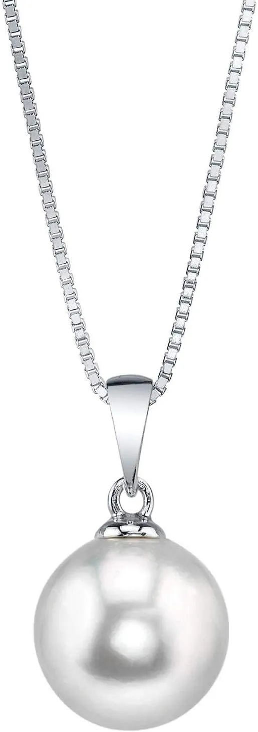 The Pearl Source White Freshwater Pearl Pendant Sydney Necklace for Women - Cultured Pearl Necklace | Single Pearl Necklace for Women with 925 Sterling Silver Chain Pearl Gifts for Anniversary