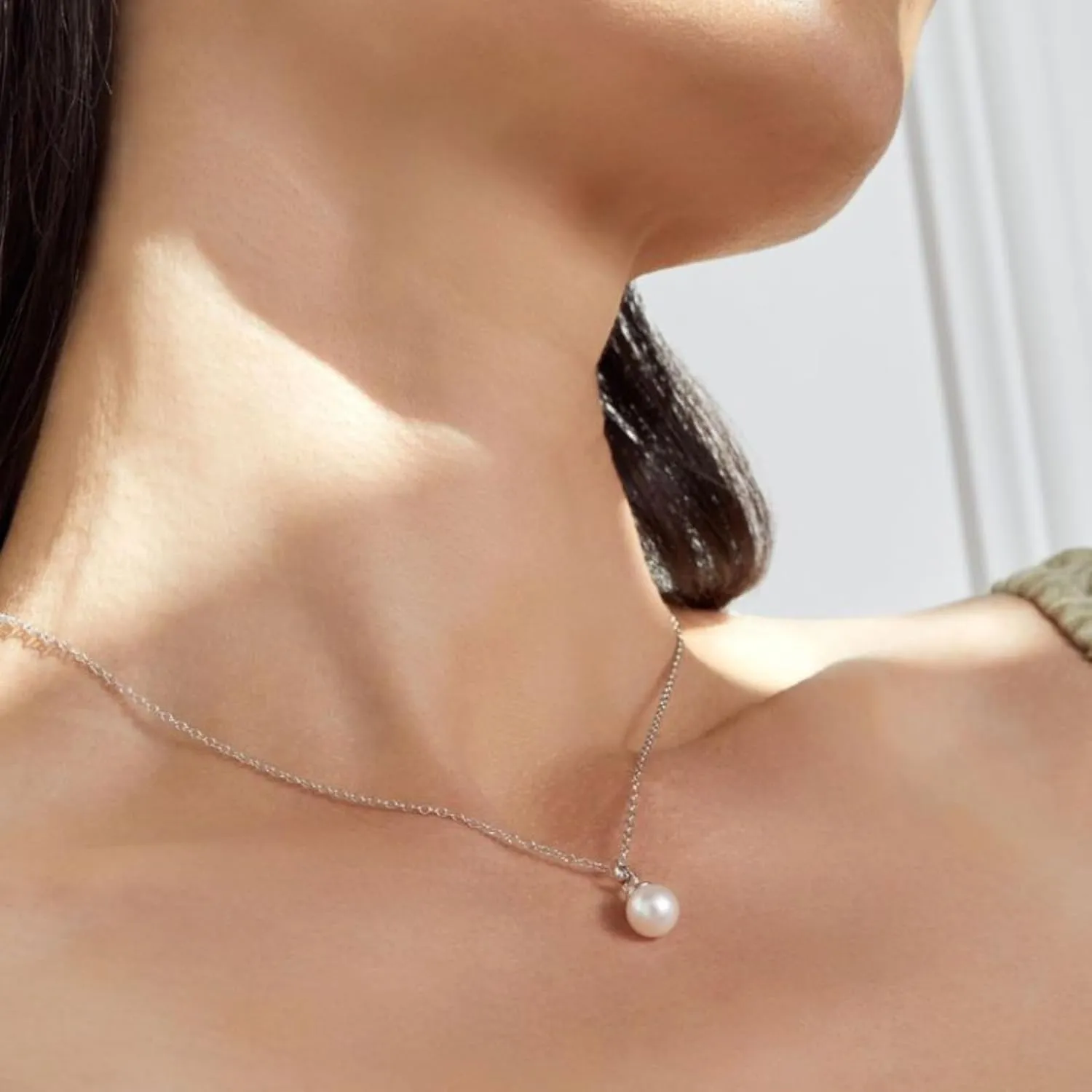 The Pearl Source White Freshwater Pearl Pendant Sydney Necklace for Women - Cultured Pearl Necklace | Single Pearl Necklace for Women with 925 Sterling Silver Chain Pearl Gifts for Anniversary