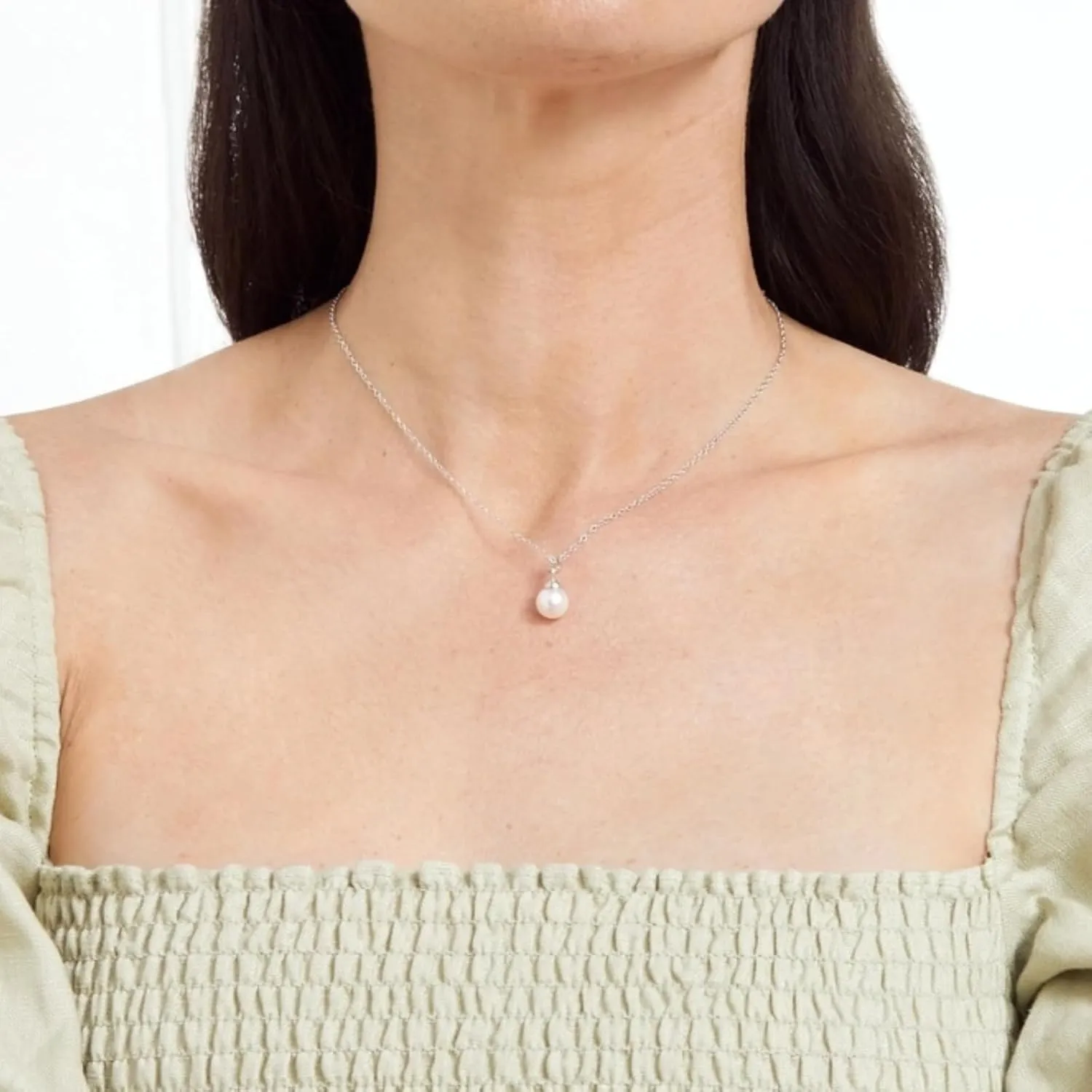 The Pearl Source White Freshwater Pearl Pendant Sydney Necklace for Women - Cultured Pearl Necklace | Single Pearl Necklace for Women with 925 Sterling Silver Chain Pearl Gifts for Anniversary