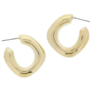 Thick Gold Slightly Squared Off Hoop Earrings