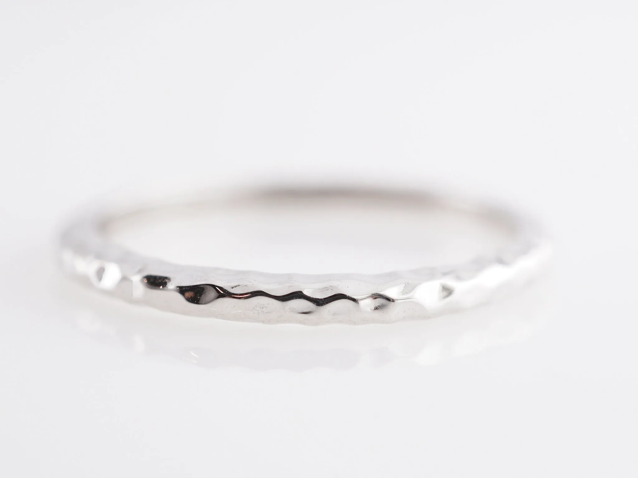 Thin Hammered Wedding Band in 14k White Gold