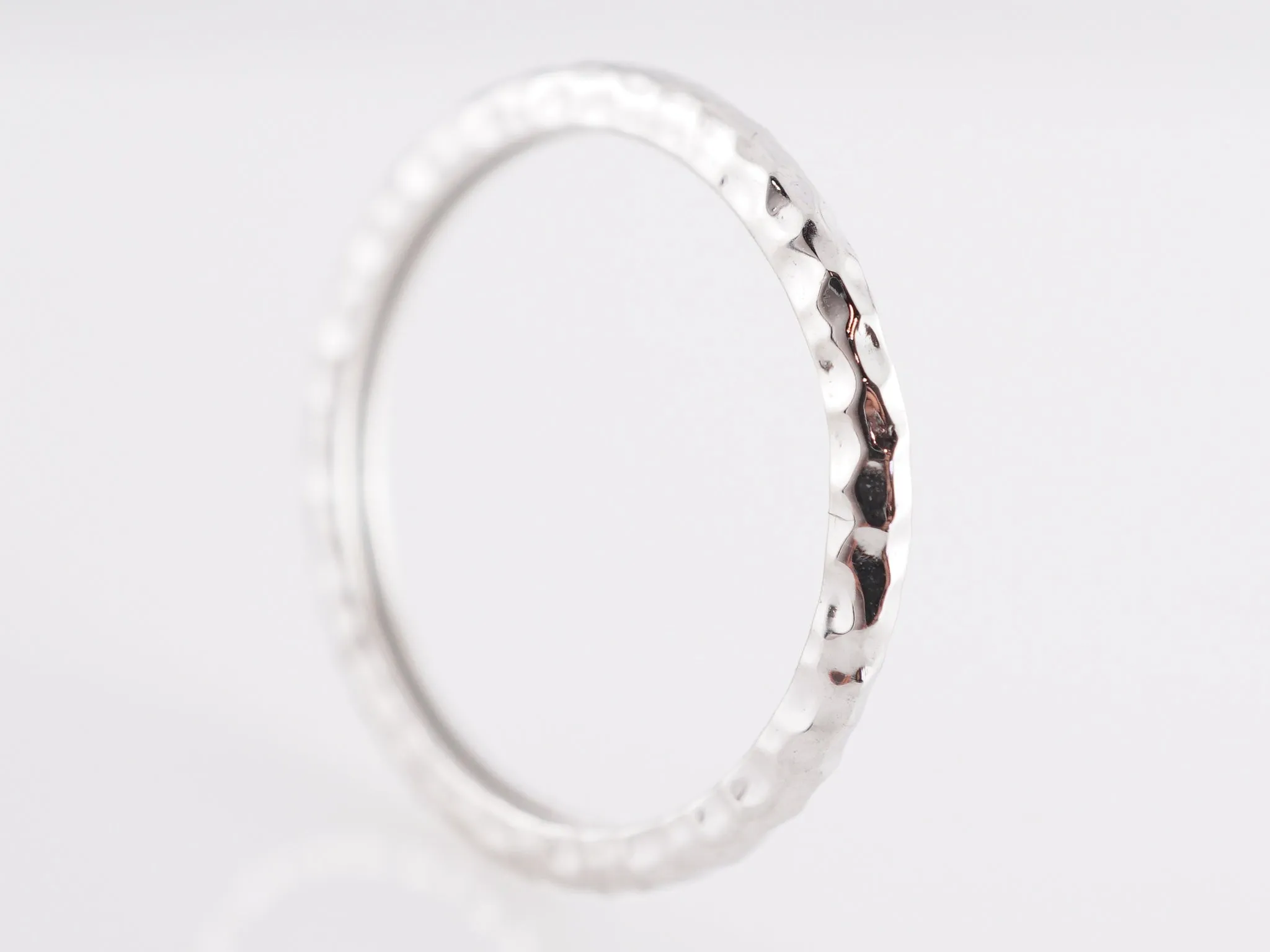 Thin Hammered Wedding Band in 14k White Gold