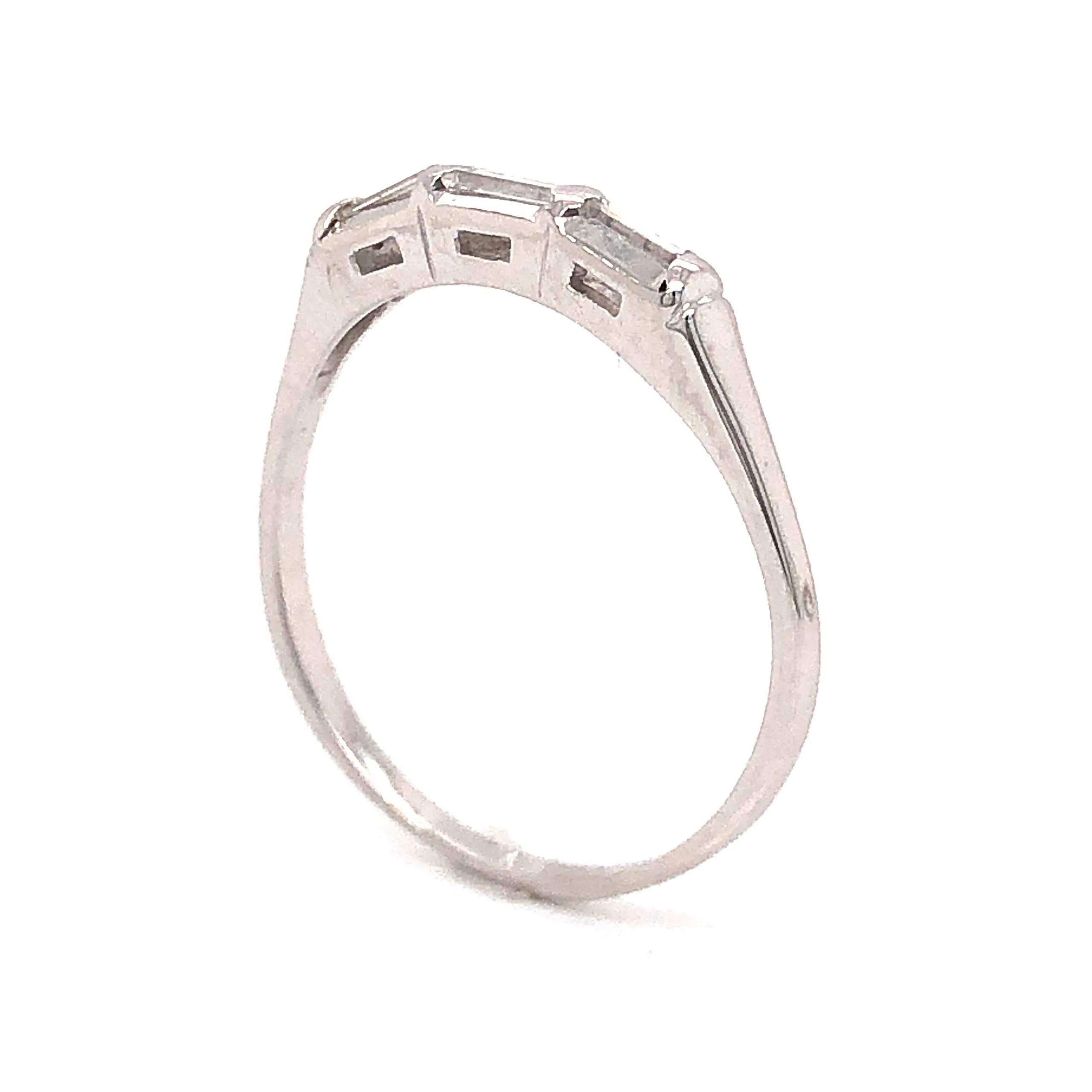 Three Stone Baguette Diamond Wedding Band in 14k White Gold